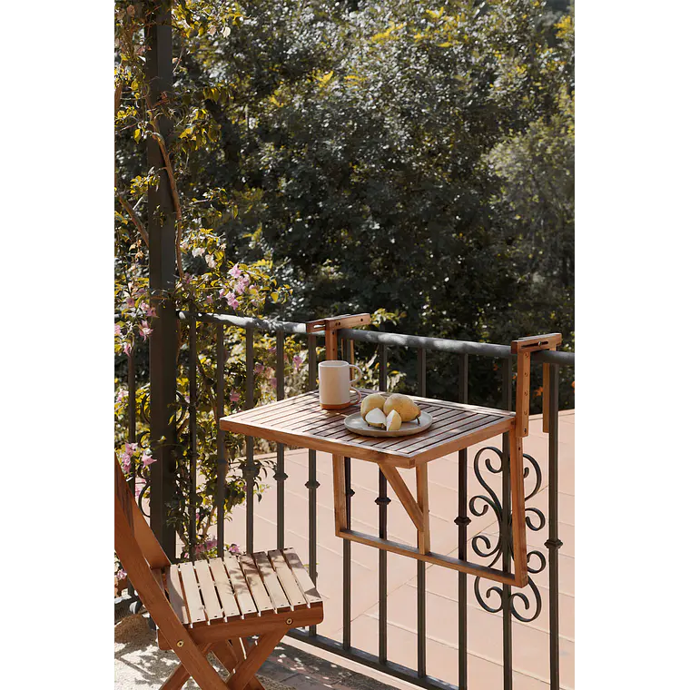 Mesa de jardín rectangular 65x60 cm colgante y plegable en madera de acacia Brania 1