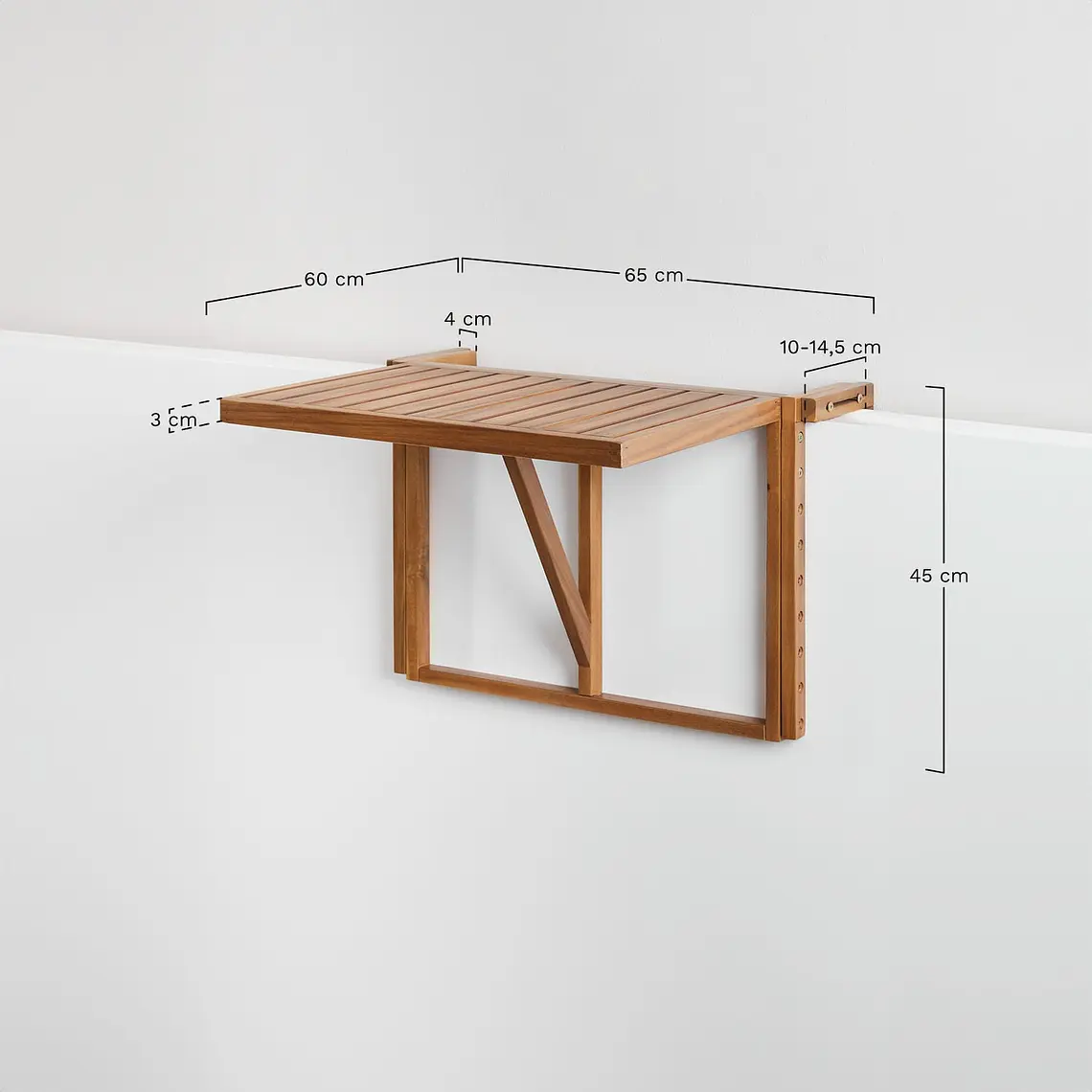 Mesa de jardín rectangular 65x60 cm colgante y plegable en madera de acacia Brania 8
