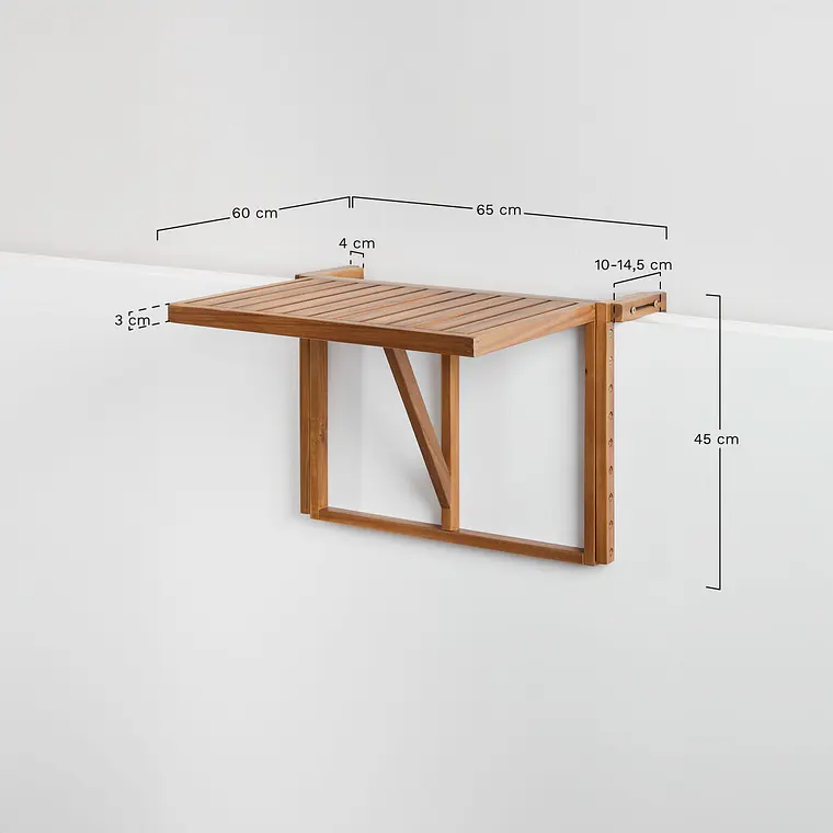 Mesa de jardín rectangular 65x60 cm colgante y plegable en madera de acacia Brania 8