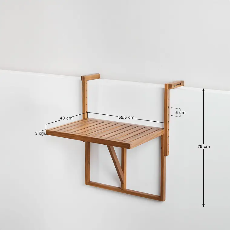 Mesa de jardín rectangular 65x60 cm colgante y plegable en madera de acacia Brania 9