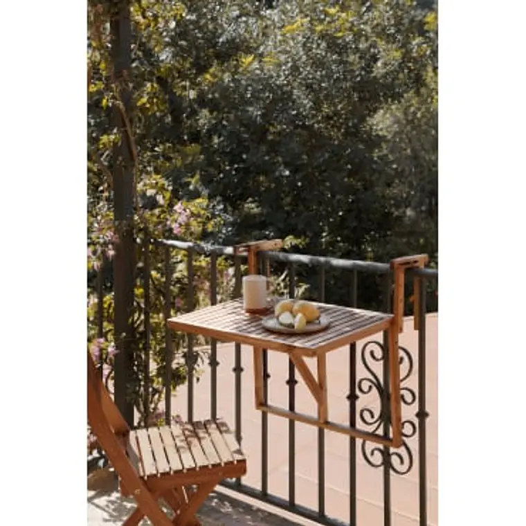 Mesa de jardín rectangular 65x60 cm colgante y plegable en madera de acacia Brania 10