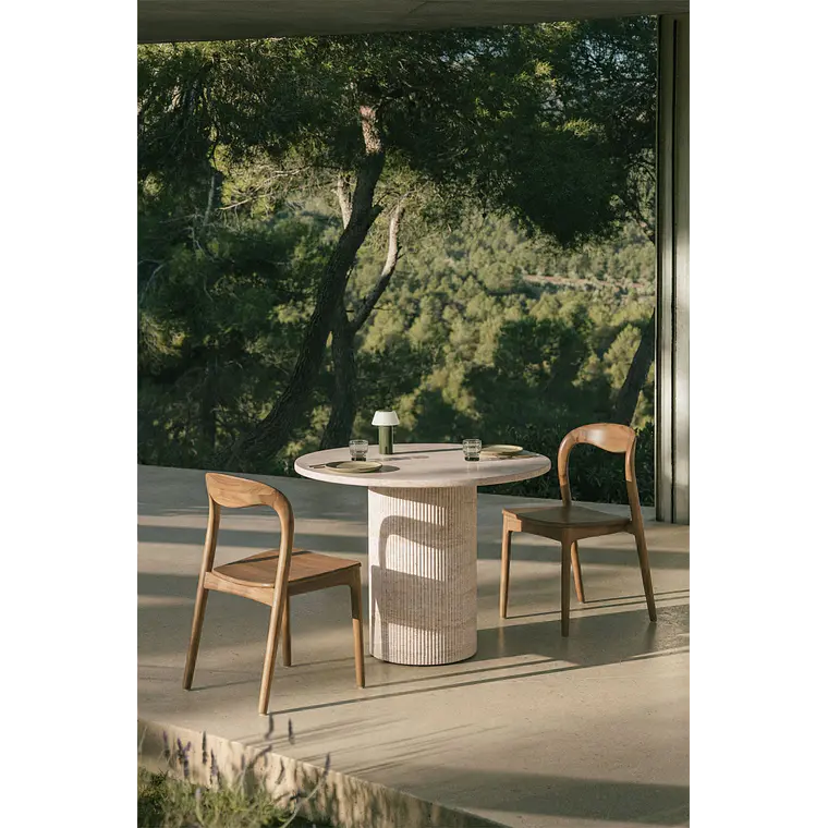 Mesa de jardín redonda Ø100 cm en cemento look travertino Marina 1