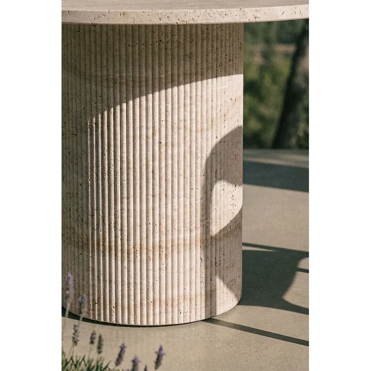 Mesa de jardín redonda Ø100 cm en cemento look travertino Marina 3