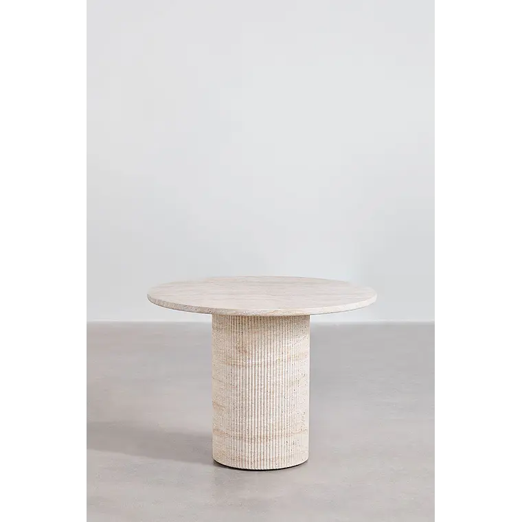 Mesa de jardín redonda Ø100 cm en cemento look travertino Marina 4