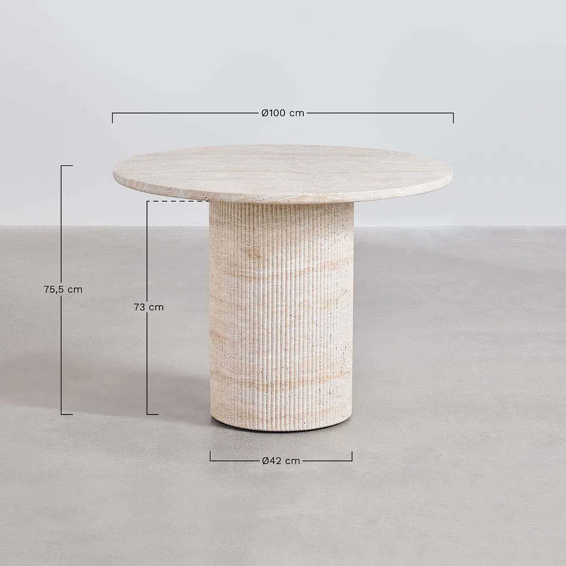 Mesa de jardín redonda Ø100 cm en cemento look travertino Marina 8