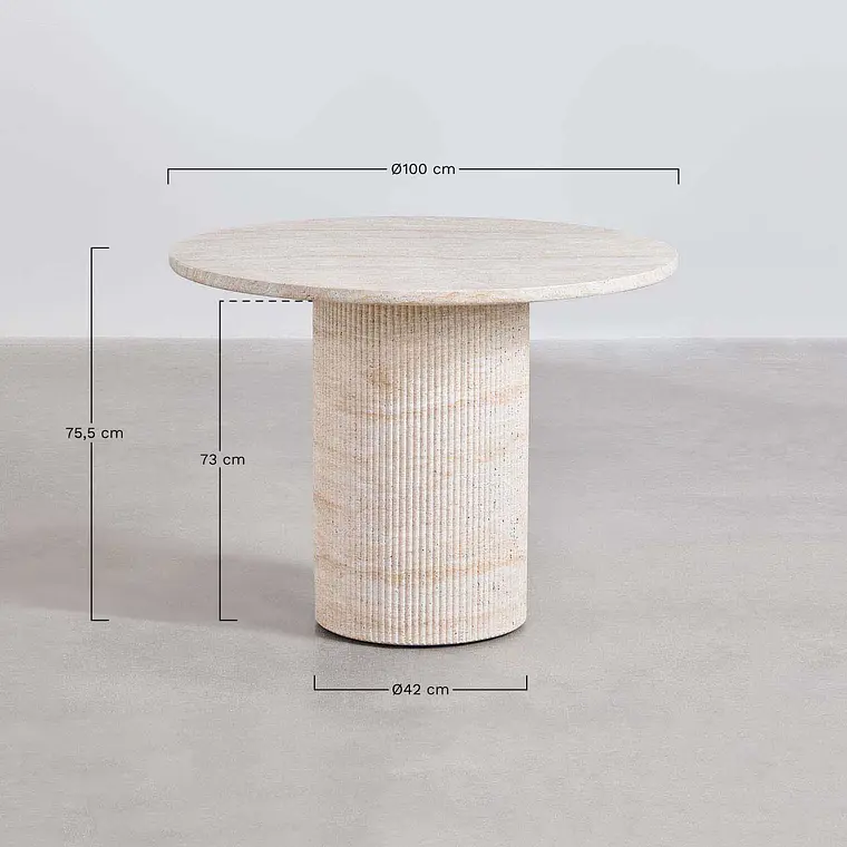 Mesa de jardín redonda Ø100 cm en cemento look travertino Marina 8