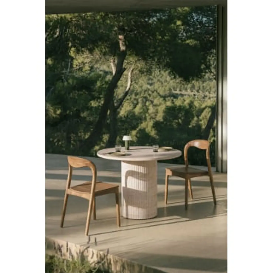 Mesa de jardín redonda Ø100 cm en cemento look travertino Marina 9