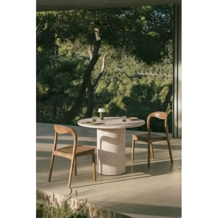 Mesa de jardín redonda Ø100 cm en cemento look travertino Marina 9