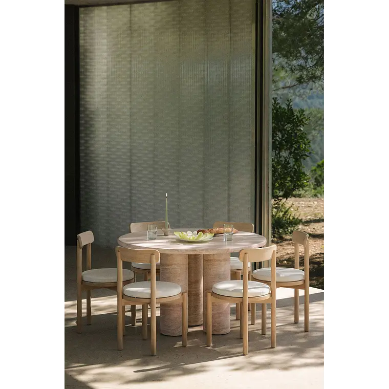 Mesa de jardín redonda Ø120 cm en cemento look travertino Melina 1