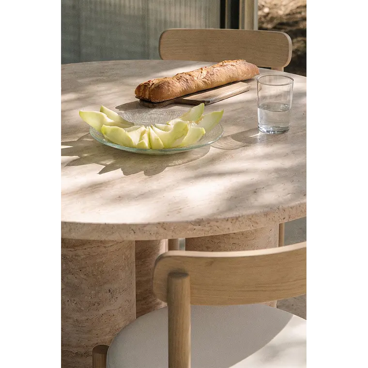 Mesa de jardín redonda Ø120 cm en cemento look travertino Melina 2