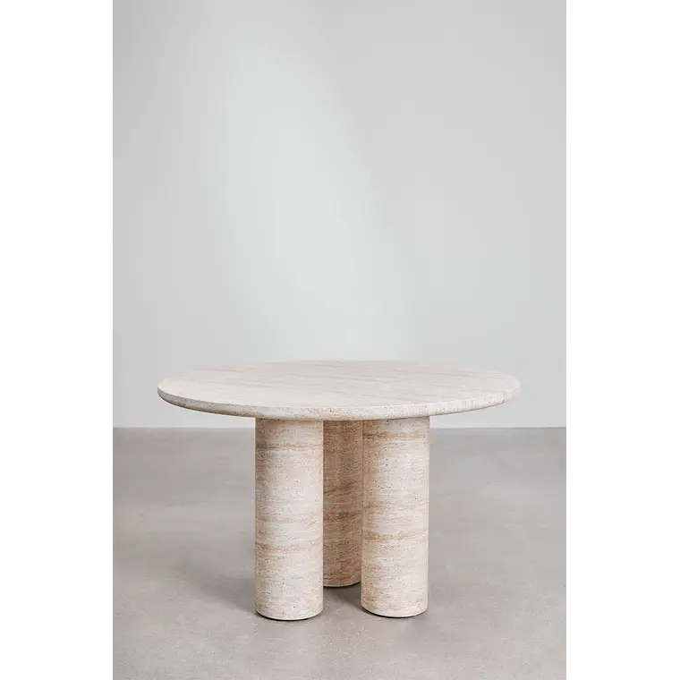 Mesa de jardín redonda Ø120 cm en cemento look travertino Melina 3
