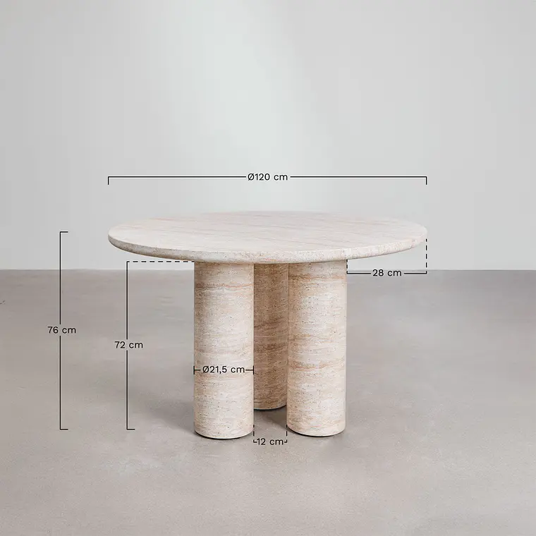 Mesa de jardín redonda Ø120 cm en cemento look travertino Melina 7