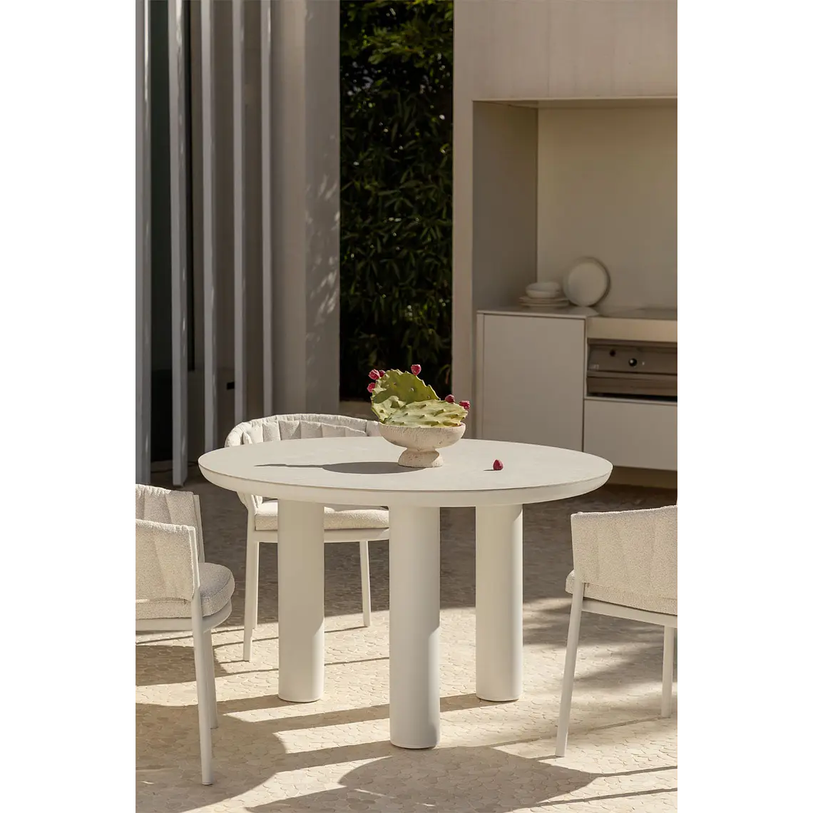 Mesa de jardín redonda Ø120 cm en cerámica y aluminio Garena 2