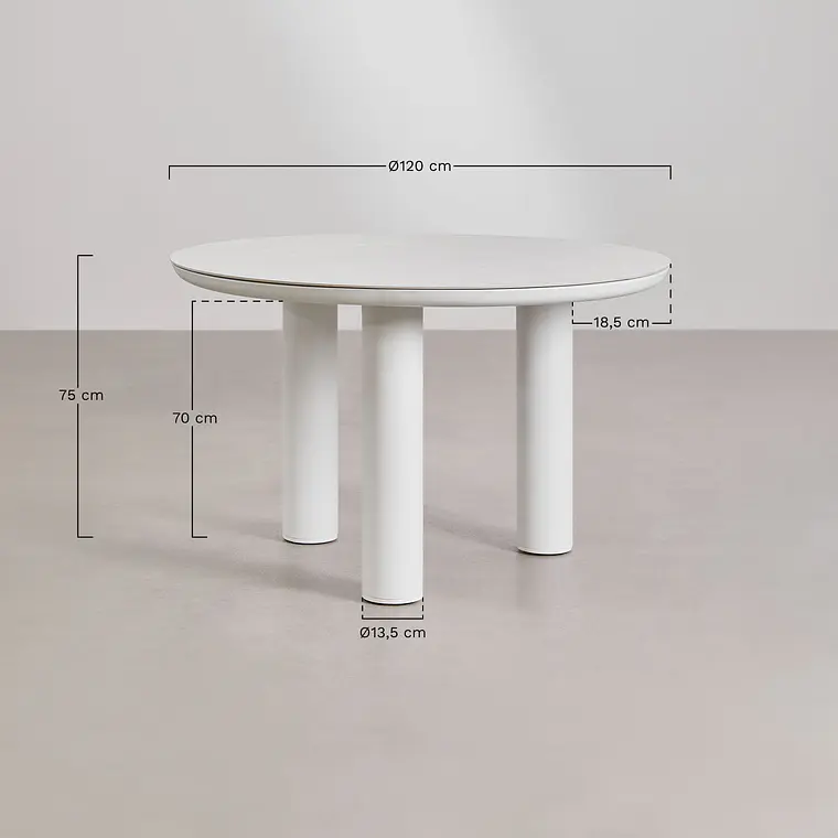 Mesa de jardín redonda Ø120 cm en cerámica y aluminio Garena 8