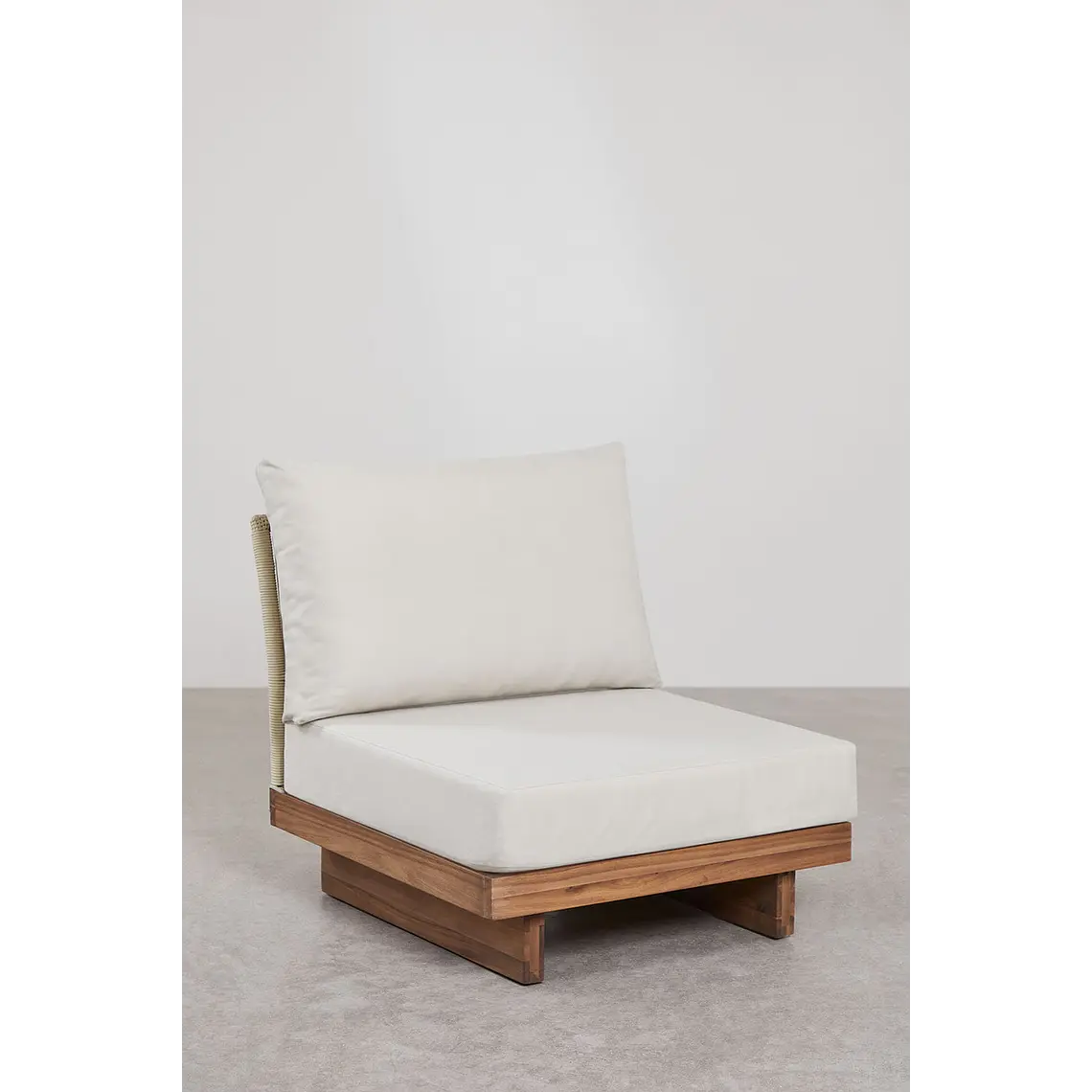 Módulo central para sofá modular de jardín en madera de acacia y cuerda trenzada Selena 1