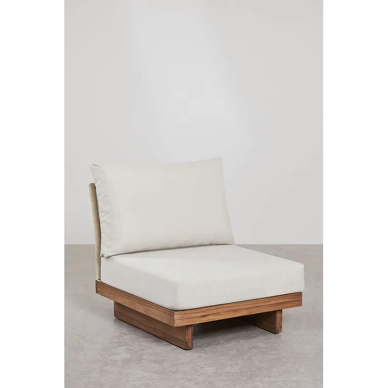 Módulo central para sofá modular de jardín en madera de acacia y cuerda trenzada Selena 1