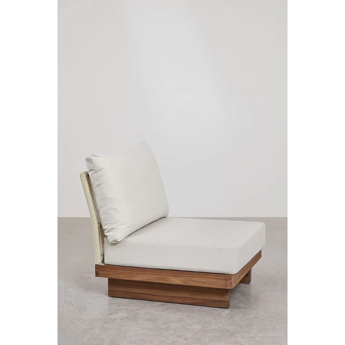 Módulo central para sofá modular de jardín en madera de acacia y cuerda trenzada Selena 3