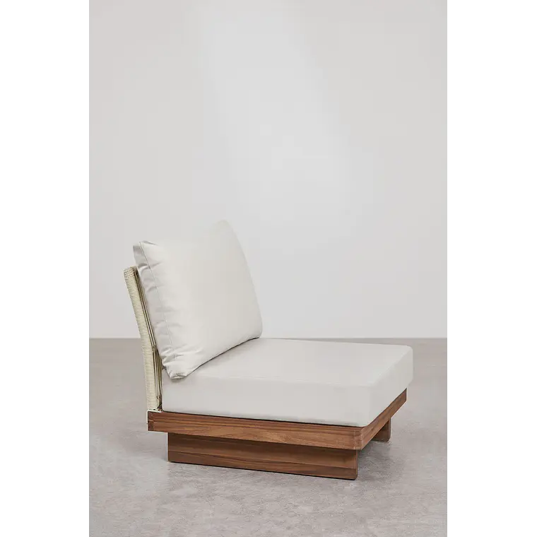 Módulo central para sofá modular de jardín en madera de acacia y cuerda trenzada Selena 3