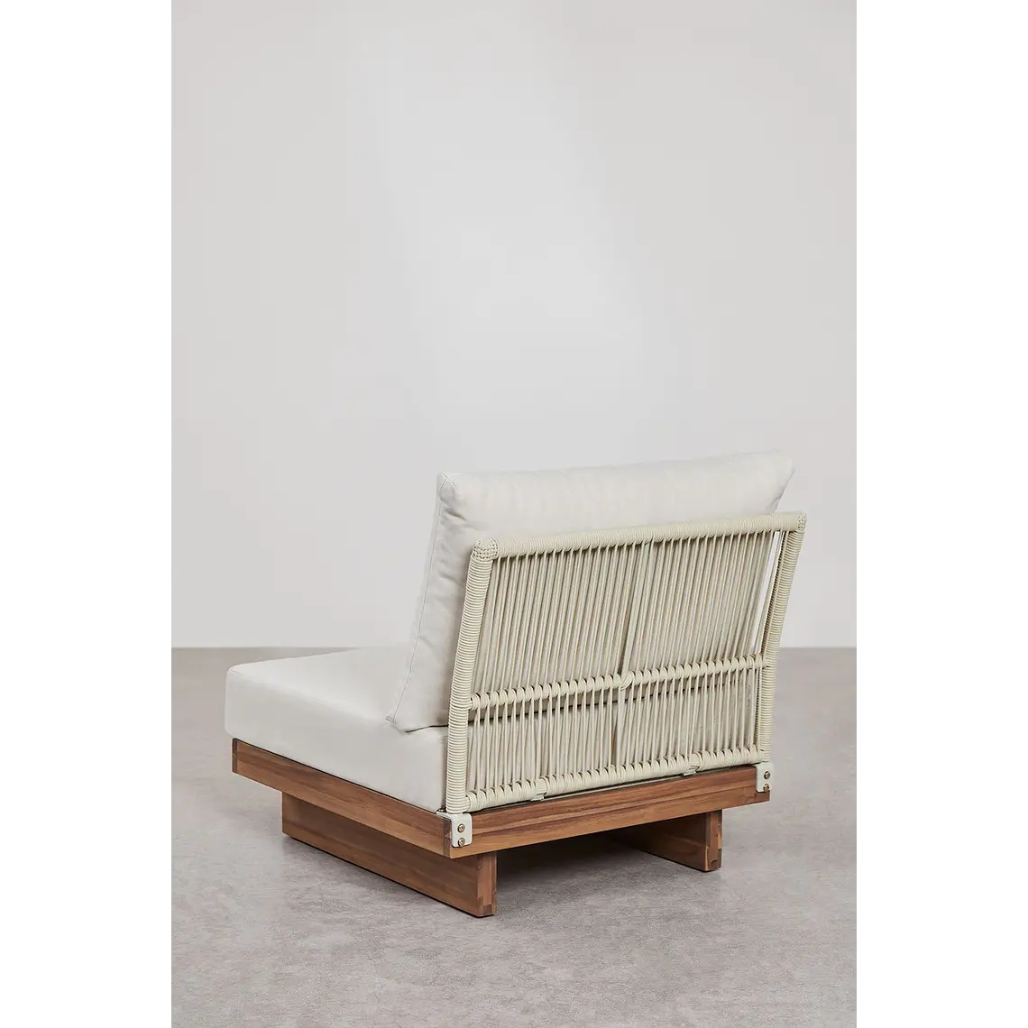 Módulo central para sofá modular de jardín en madera de acacia y cuerda trenzada Selena 4