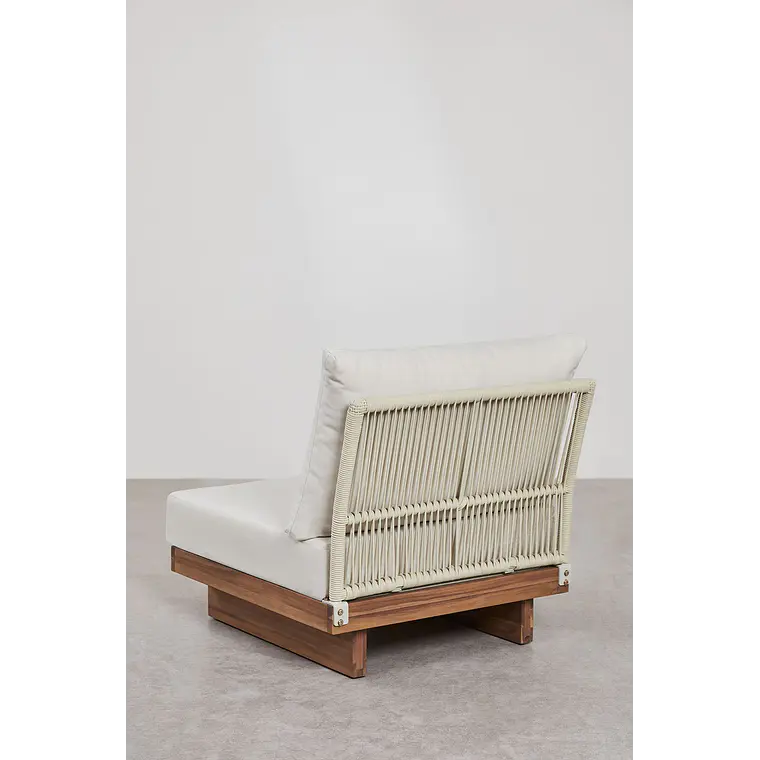 Módulo central para sofá modular de jardín en madera de acacia y cuerda trenzada Selena 4