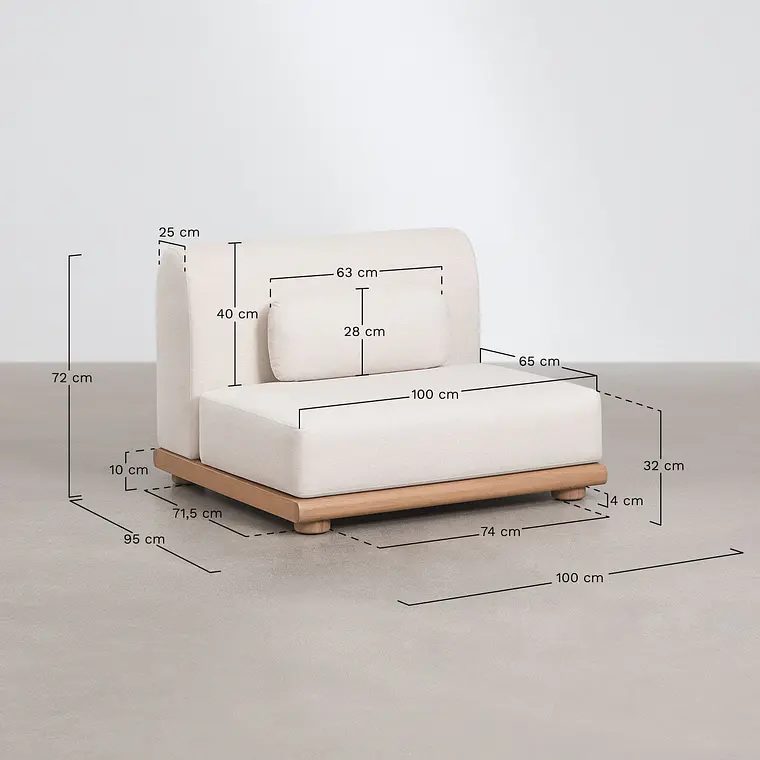 Módulo central recto para sofá modular de jardín en madera de acacia Lioreva 9