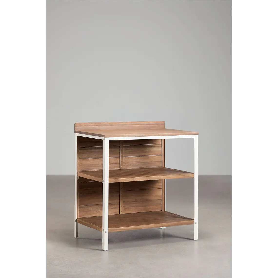 Módulo de almacenaje con estantes para cocina modular de exterior en madera de acacia y aluminio Arenira 4