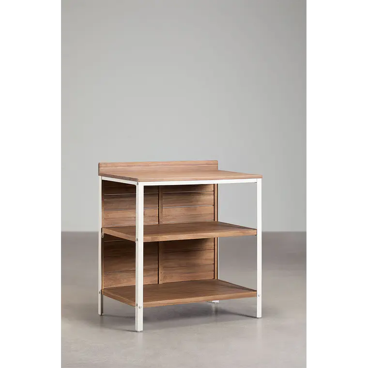 Módulo de almacenaje con estantes para cocina modular de exterior en madera de acacia y aluminio Arenira 4