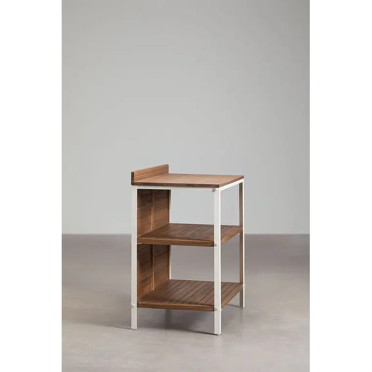 Módulo de almacenaje con estantes para cocina modular de exterior en madera de acacia y aluminio Arenira 5