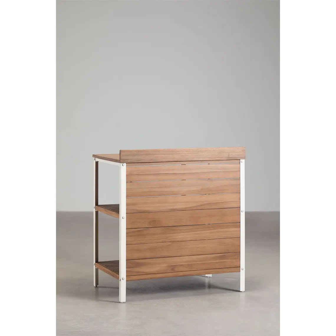 Módulo de almacenaje con estantes para cocina modular de exterior en madera de acacia y aluminio Arenira 6