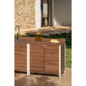 Módulo de almacenaje para cocina modular de exterior en madera de acacia y aluminio Alvina