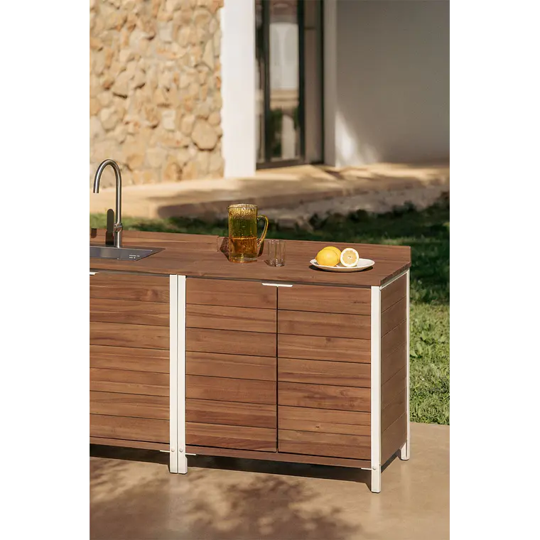 Módulo de almacenaje para cocina modular de exterior en madera de acacia y aluminio Alvina 1