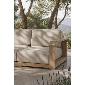Módulo esquinero derecho para sofá modular de jardín en madera de acacia Zenova