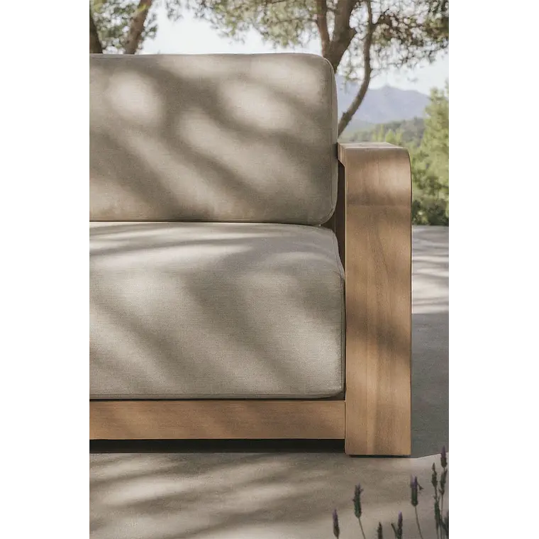 Módulo esquinero derecho para sofá modular de jardín en madera de acacia Zenova 3