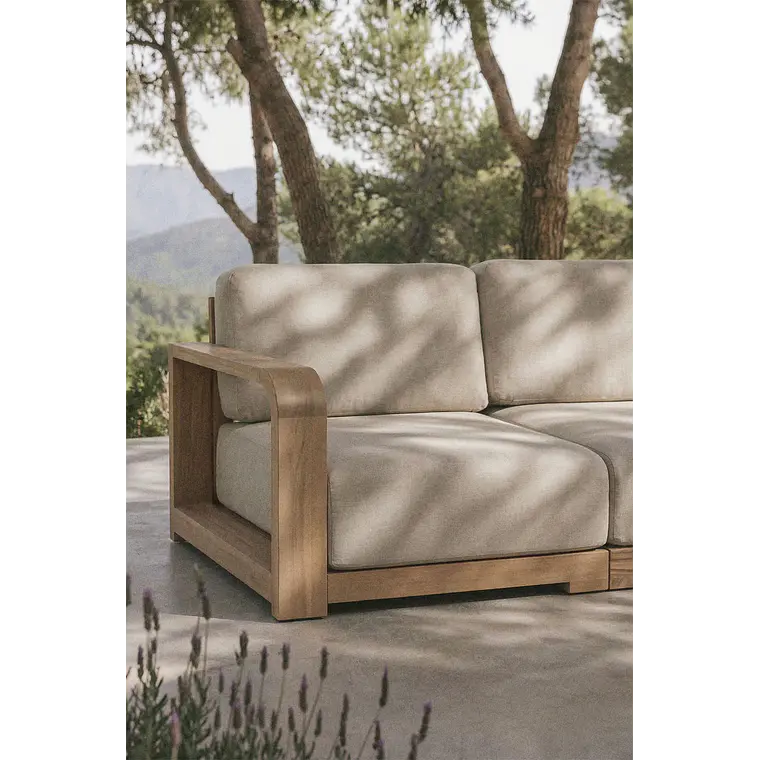 Módulo esquinero izquierdo para sofá modular de jardín en madera de acacia Brenova 1