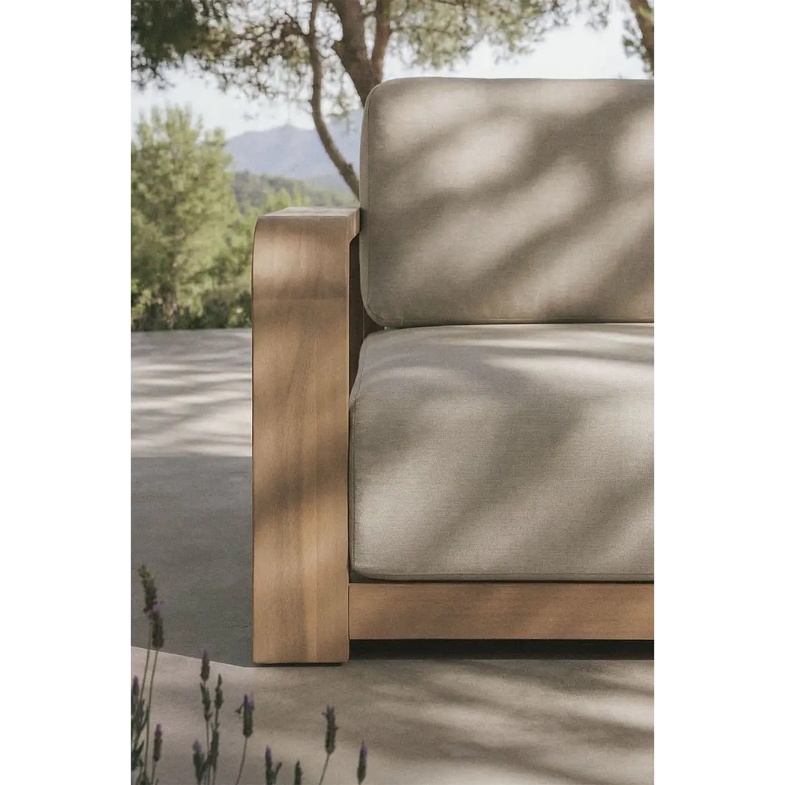 Módulo esquinero izquierdo para sofá modular de jardín en madera de acacia Brenova 3