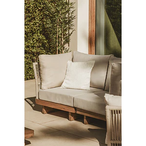 Módulo esquinero para sofá modular de jardín en madera de acacia y cuerda trenzada Salena