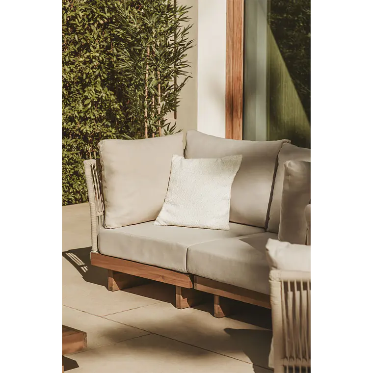 Módulo esquinero para sofá modular de jardín en madera de acacia y cuerda trenzada Salena 2
