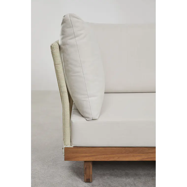 Módulo esquinero para sofá modular de jardín en madera de acacia y cuerda trenzada Salena 3