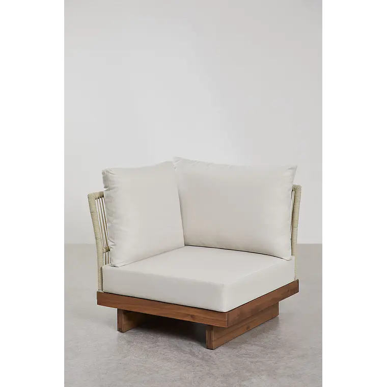 Módulo esquinero para sofá modular de jardín en madera de acacia y cuerda trenzada Salena 4