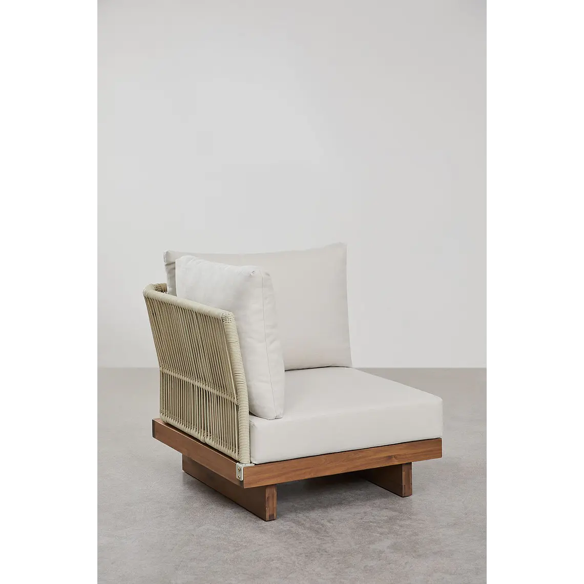 Módulo esquinero para sofá modular de jardín en madera de acacia y cuerda trenzada Salena 5