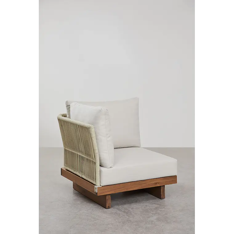 Módulo esquinero para sofá modular de jardín en madera de acacia y cuerda trenzada Salena 5