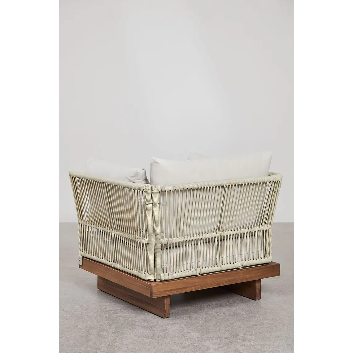 Módulo esquinero para sofá modular de jardín en madera de acacia y cuerda trenzada Salena 6