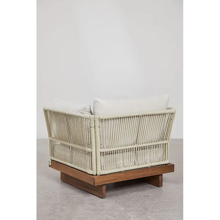 Módulo esquinero para sofá modular de jardín en madera de acacia y cuerda trenzada Salena 6