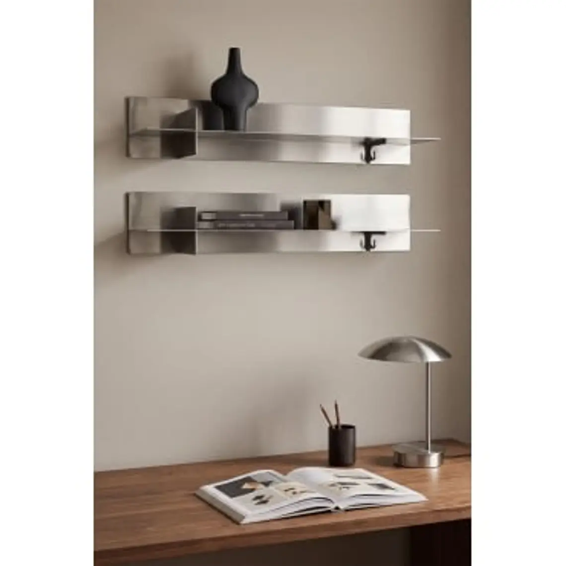 Pack de 2 estantes de pared en acero inoxidable 9