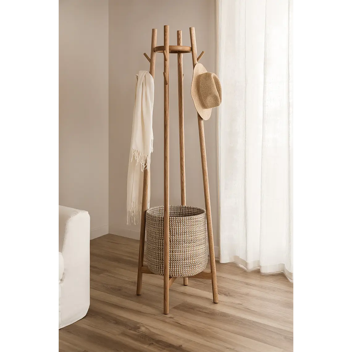 Perchero de pie en madera de roble Alda 3