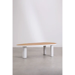 Set de mesa ovalada 260x110 cm en aluminio y madera de teca y 10 sillas de jardín apilables en aluminio Vinena