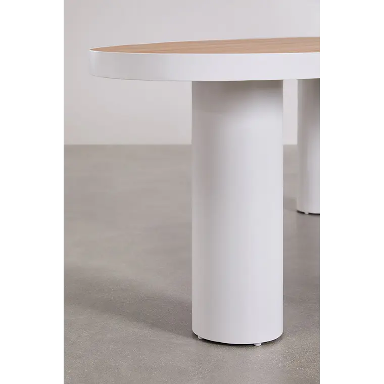 Set de mesa ovalada 260x110 cm en aluminio y madera de teca y 10 sillas de jardín en madera de acacia Delora 5