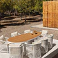 Set de mesa ovalada 260x110 cm en aluminio y madera de teca y 8 sillas de jardín en aluminio y cuerda trenzada Ilanova - Miniatura 2
