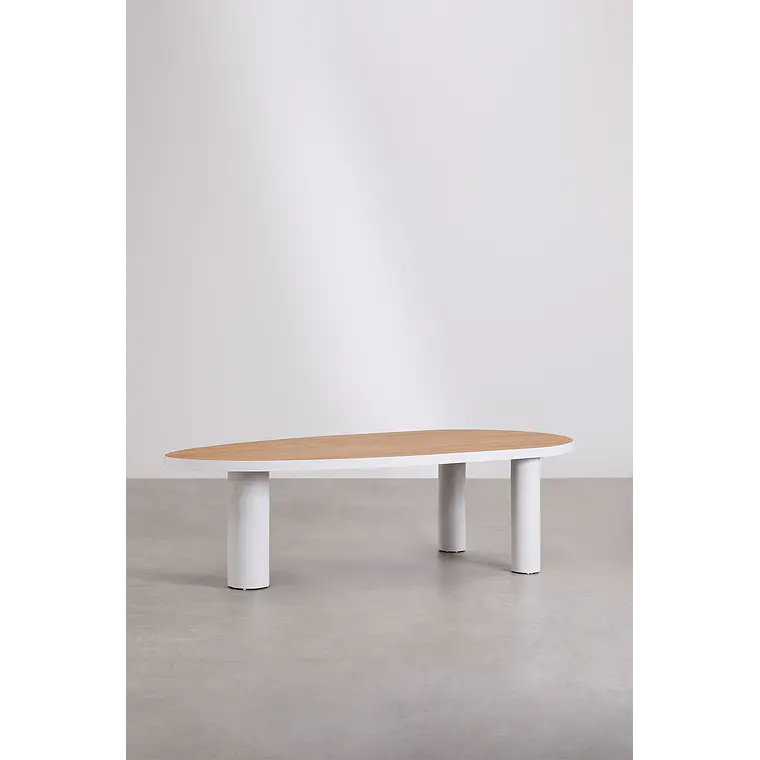 Set de mesa ovalada 260x110 cm en aluminio y madera de teca y 8 sillas de jardín en madera de acacia Dareva 3
