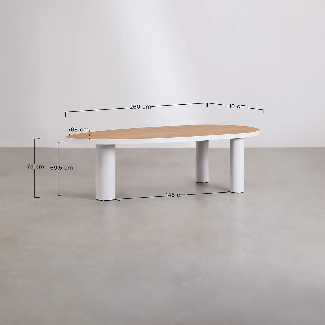Set de mesa ovalada 260x110 cm en aluminio y madera de teca y 8 sillas de jardín en madera de acacia Dareva 10